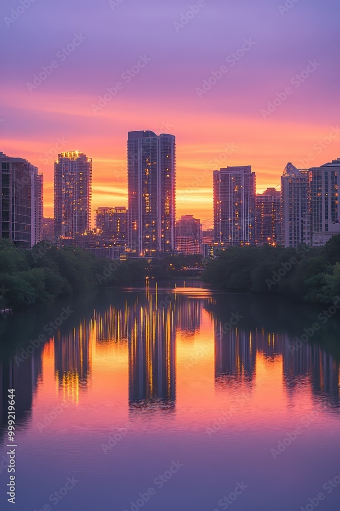 Breathtaking city skyline at sunset Breathtaking city skyline at sunset