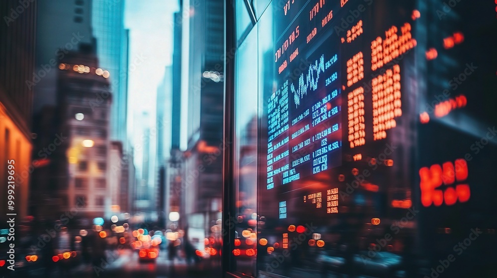 Fototapeta premium Urban Financial District with Digital Data Display