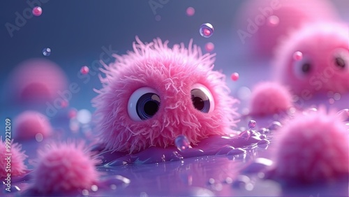 Pink Fuzzy Creature in Purple Liquid. photo