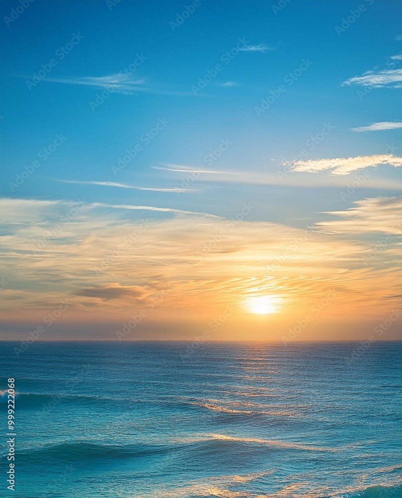 Image of sky blue and light-yellow texture of an ocean sunset seascape created with Generative AI Image of sky blue and light-yellow texture of an ocean sunset seascape created with Generative AI