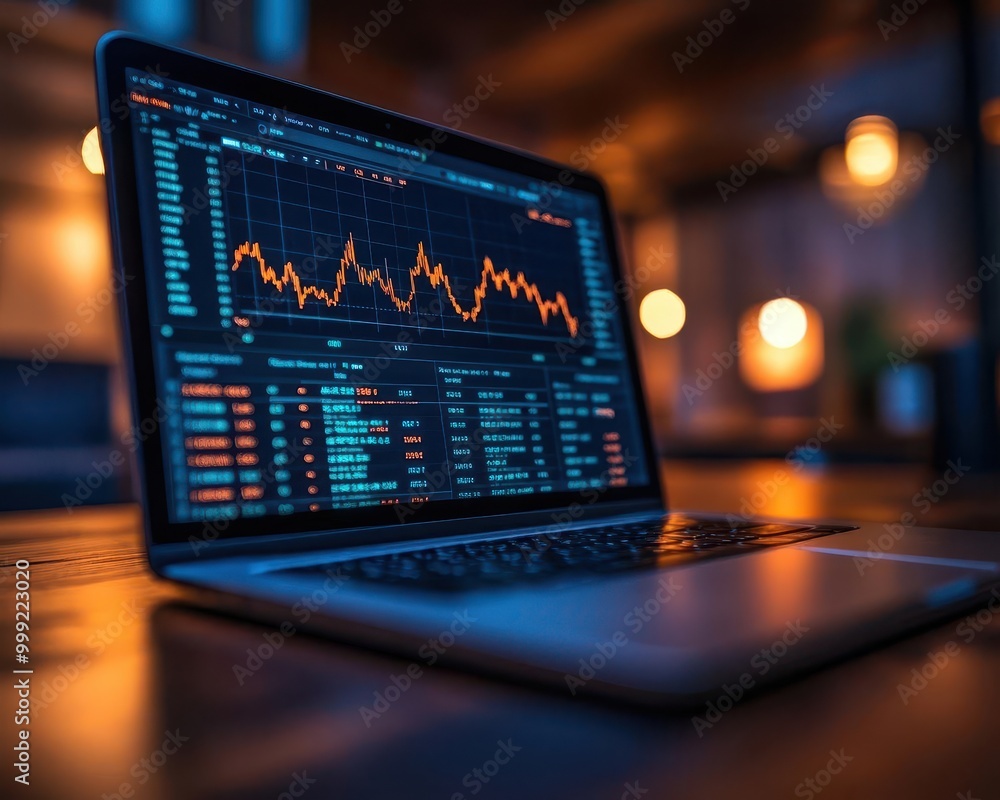 Cryptocurrency trends with data charts on a laptop, tech-savvy style, sharp focus, vibrant colors, high detail Cryptocurrency trends with data charts on a laptop, tech-savvy style, sharp focus, vibrant colors, high detail