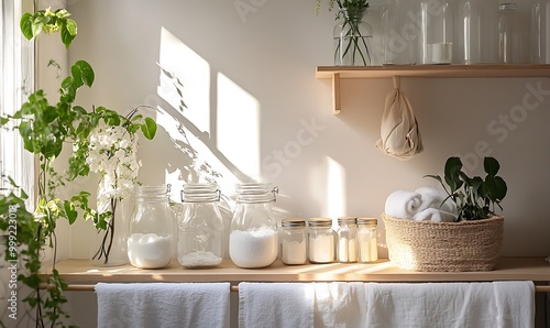 Zero-Waste Laundry Room with Eco-Friendly Products and Natural Light photo