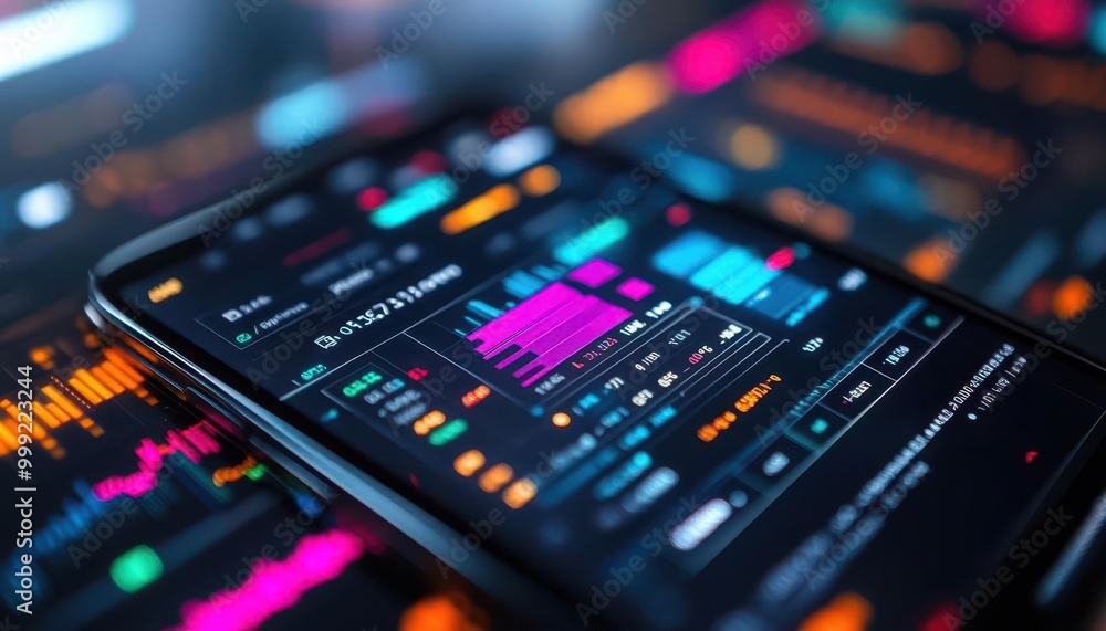 Digital currency being traded on a smartphone app, tech-savvy style, close-up, sharp focus, vibrant colors Digital currency being traded on a smartphone app, tech-savvy style, close-up, sharp focus, vibrant colors