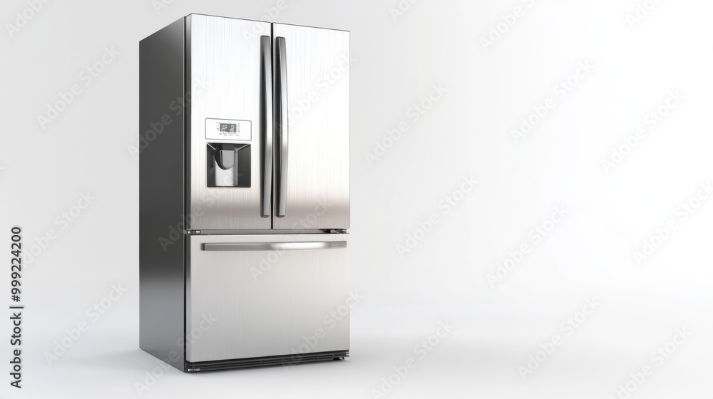 A modern fridge with adjustable temperature settings, isolated on a white background A modern fridge with adjustable temperature settings, isolated on a white background