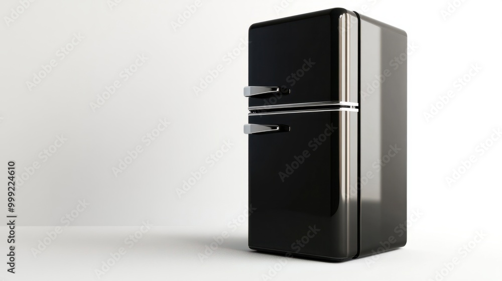 A sleek, compact refrigerator with a magnetic surface, isolated on a white background A sleek, compact refrigerator with a magnetic surface, isolated on a white background
