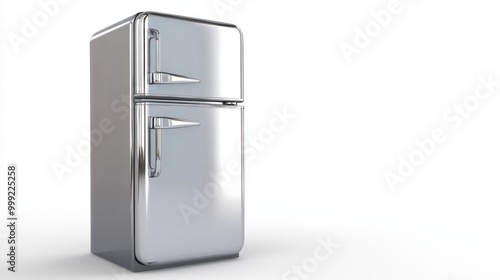 An industrial-style refrigerator with heavy-duty handles, isolated on a white background