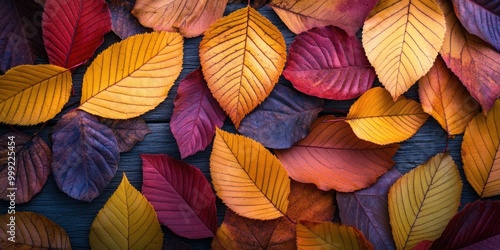Wallpaper Mural Vibrant autumn leaves on a wooden surface Torontodigital.ca