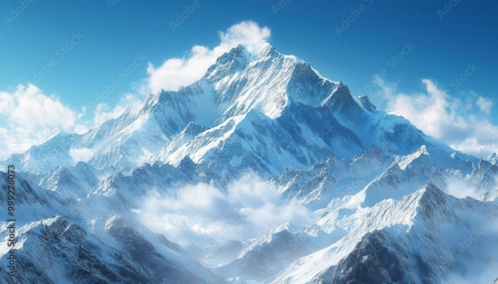 Obraz premium Scenic mountain range with peaks covered in snow, natural landscape, wide shot, sharp focus, vibrant colors