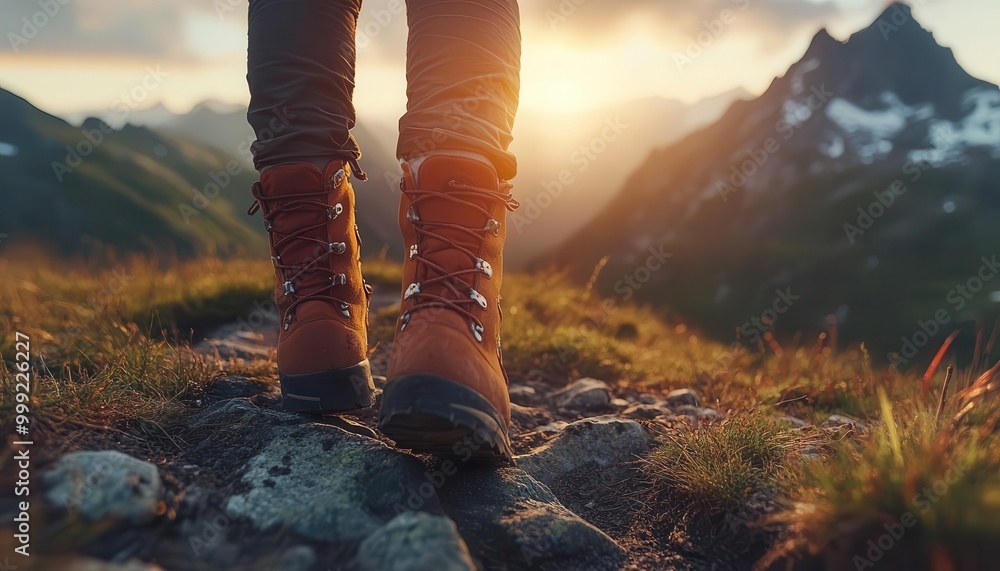 Solo hiking adventure with a person on a mountain trail, scenic landscape, sharp focus, bright lighting Solo hiking adventure with a person on a mountain trail, scenic landscape, sharp focus, bright lighting