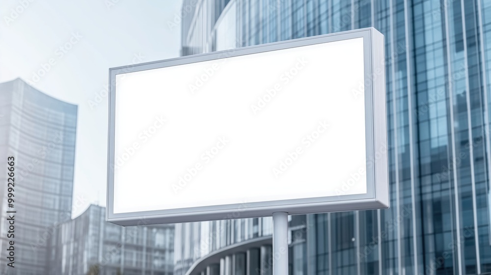 Modern urban setting showcasing a blank screen amidst sleek skyscrapers in the bustling downtown area during daylight Modern urban setting showcasing a blank screen amidst sleek skyscrapers in the bustling downtown area during daylight