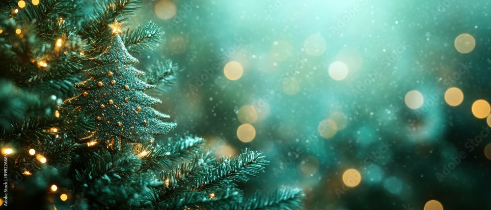 Enchanting Christmas tree-shaped bokeh lights on deep evergreen background
