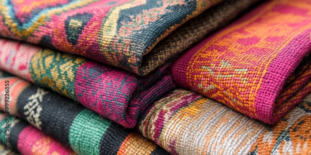 Macro shot of traditional handwoven fabrics, detailed patterns showcasing the artistry and heritage of the region Macro shot of traditional handwoven fabrics, detailed patterns showcasing the artistry and heritage of the region