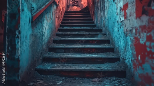 Urban exploration in an abandoned building, gritty style, sharp focus, vibrant colors, soft lighting