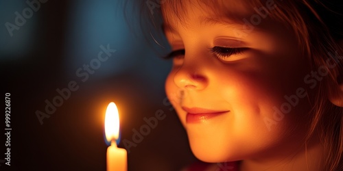 Wallpaper Mural A detailed shot shows a child's face illuminated by candlelight as they make a birthday wish, eyes closed in hopeful anticipation Torontodigital.ca