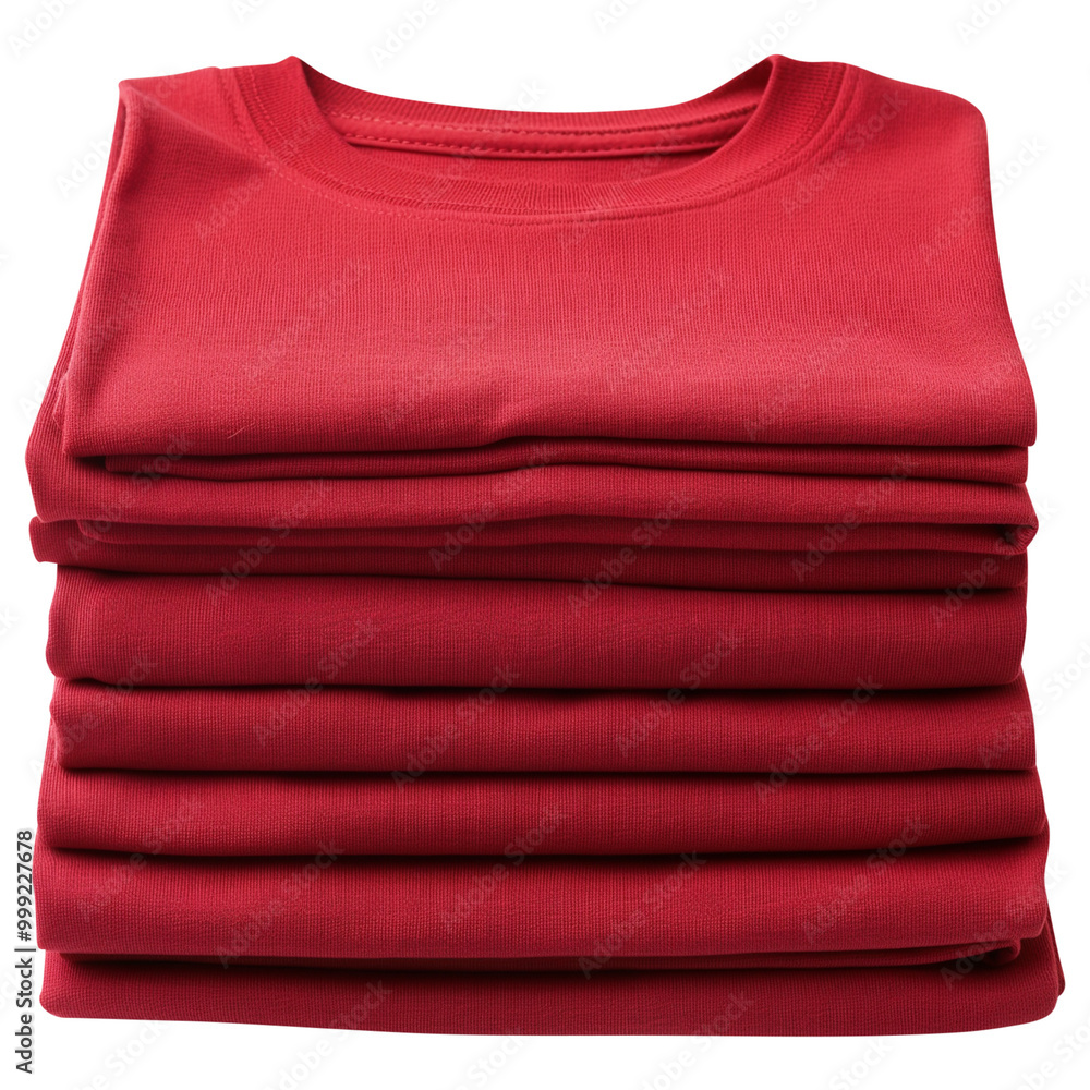 stack of folded blank red t shirt sweater isolated on transparent white background, clipping path stack of folded blank red t shirt sweater isolated on transparent white background, clipping path