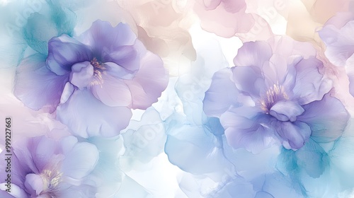 Fototapeta Naklejka Na Ścianę i Meble -  Elegant wallpaper with pastel flower patterns created using alcohol ink and watercolor techniques
