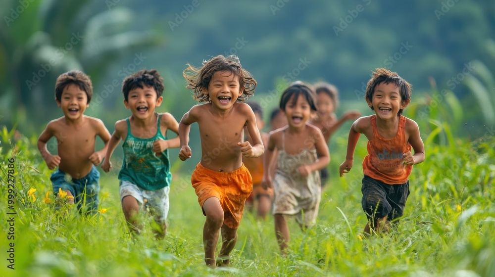Joyful Children Running Together with Boundless Energy and Inspiration Joyful Children Running Together with Boundless Energy and Inspiration