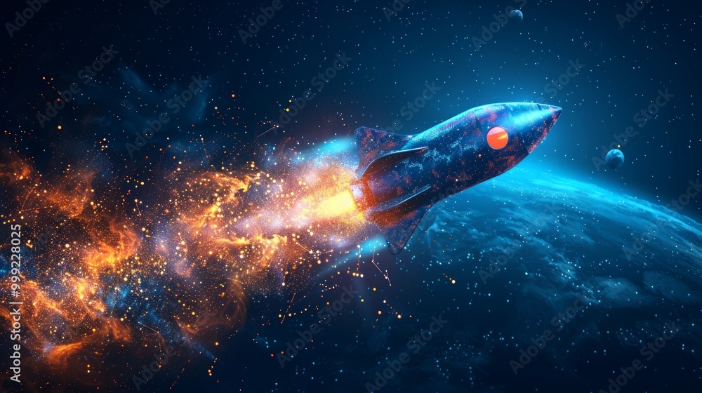 Abstract image of rocket of a starry sky or space, consisting of points, lines, and shapes in the form of planets, stars and the universe. Vector business Abstract image of rocket of a starry sky or space, consisting of points, lines, and shapes in the form of planets, stars and the universe. Vector business