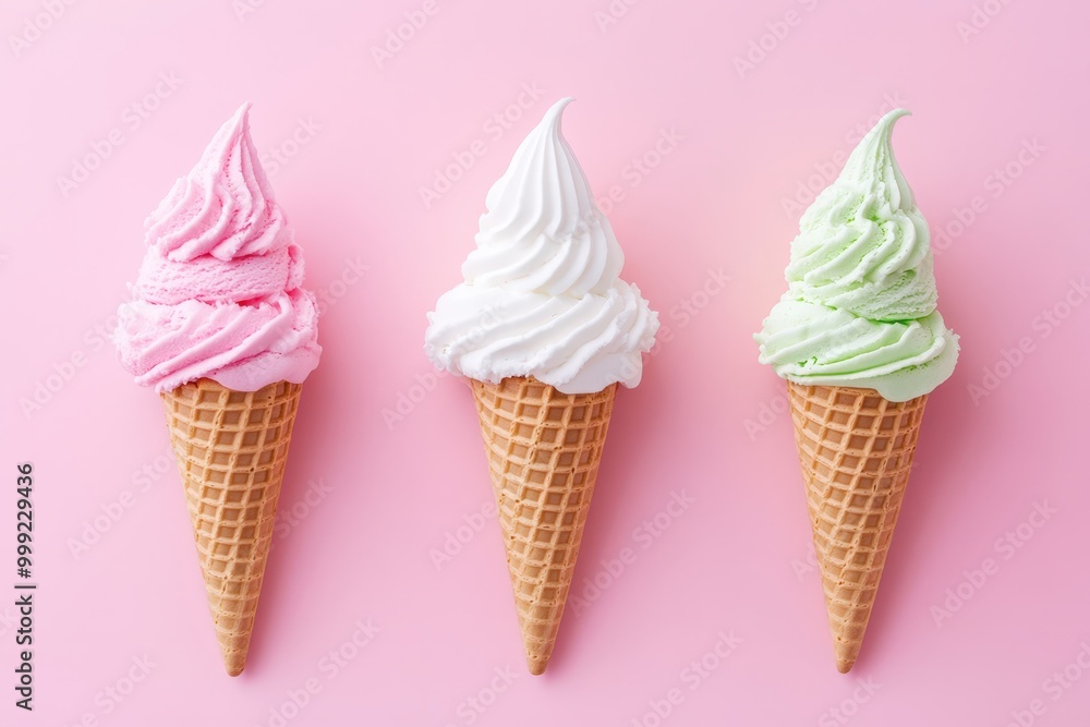 Colorful ice cream cones on pink background Colorful ice cream cones on pink background