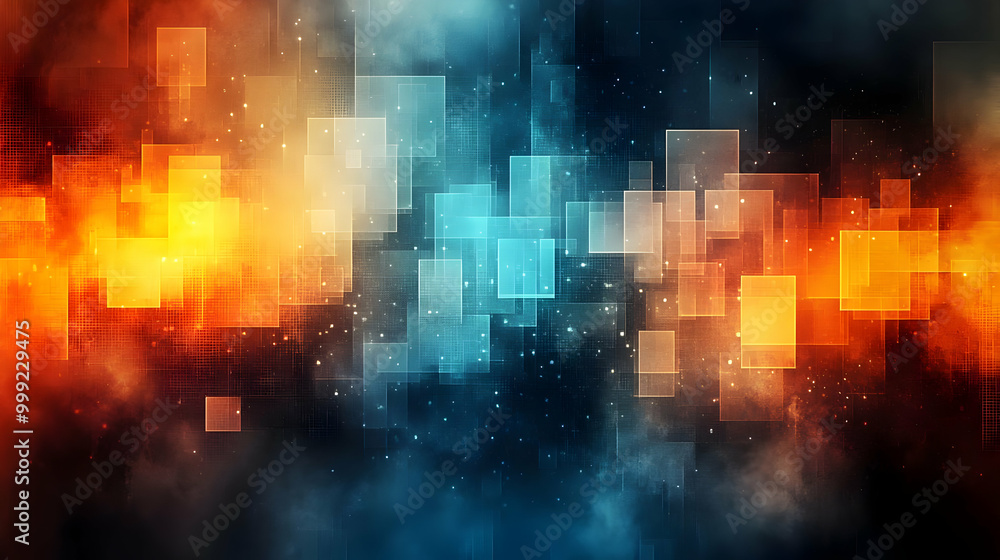 Abstract Pixelated Background with Orange and Blue Hues Abstract Pixelated Background with Orange and Blue Hues