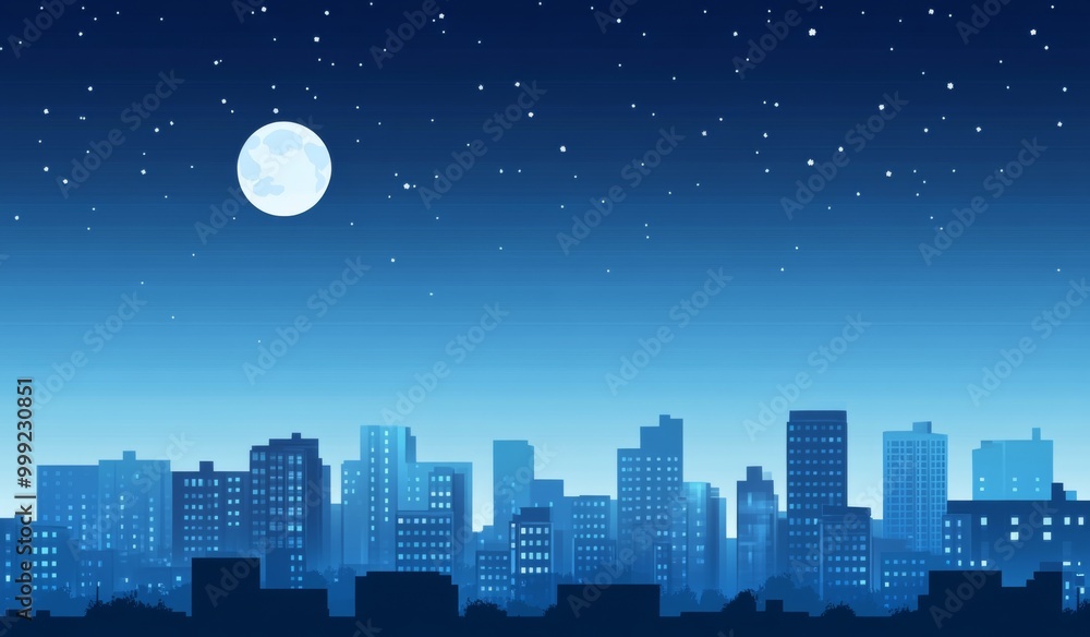 a blue city night sky with stars and a moon a blue city night sky with stars and a moon