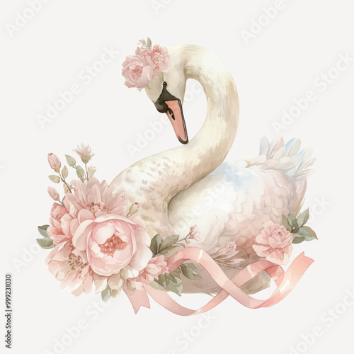 Elegant swan with floral decor