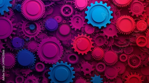 Surreal clockwork, intricate gears of vivid colors, 3D illustration photo