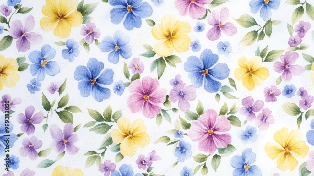 Floral Pattern with Yellow, Purple, and Blue Flowers Floral Pattern with Yellow, Purple, and Blue Flowers