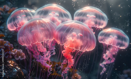 Neon Jellyfish and Coral Garden photo