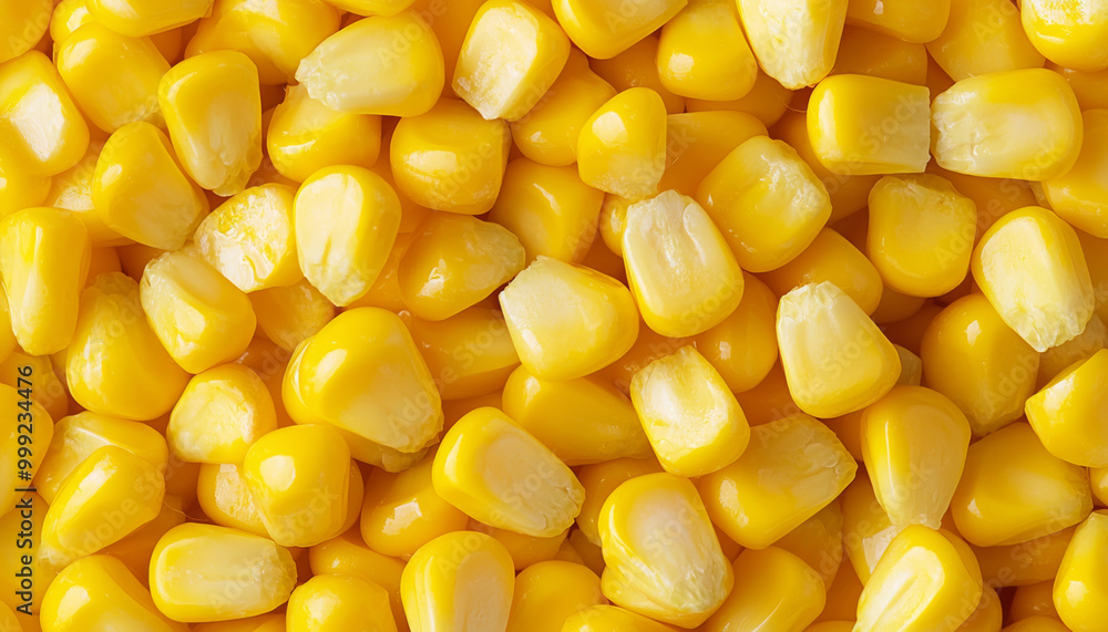 A close-up view of vibrant yellow corn kernels, showcasing their glossy texture and natural color. A close-up view of vibrant yellow corn kernels, showcasing their glossy texture and natural color.