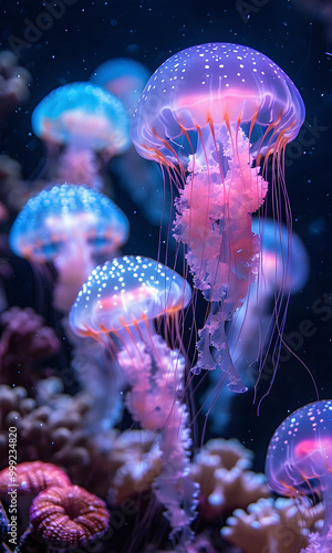 Neon Jellyfish and Coral Garden photo