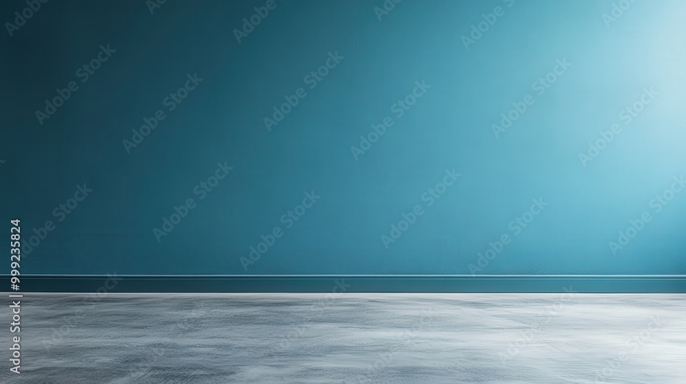 Solid Blue Wall with Empty Concrete Floor Solid Blue Wall with Empty Concrete Floor