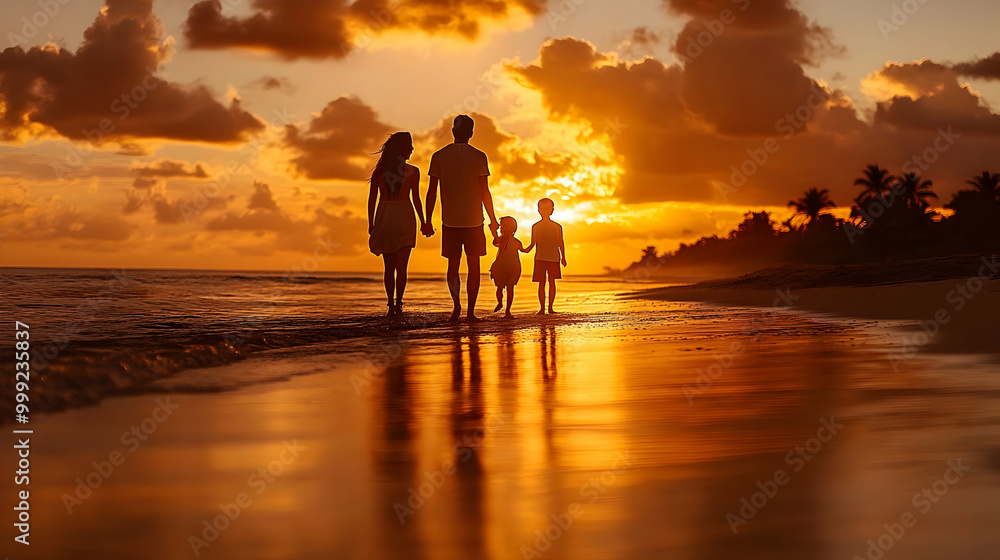 Family Walking on Beach at Sunset, Golden Hour Photography Family Walking on Beach at Sunset, Golden Hour Photography