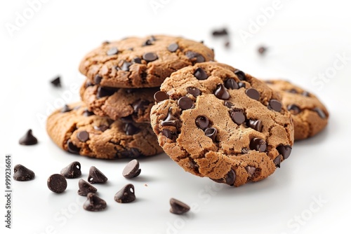 chocolate chip cookies on white background