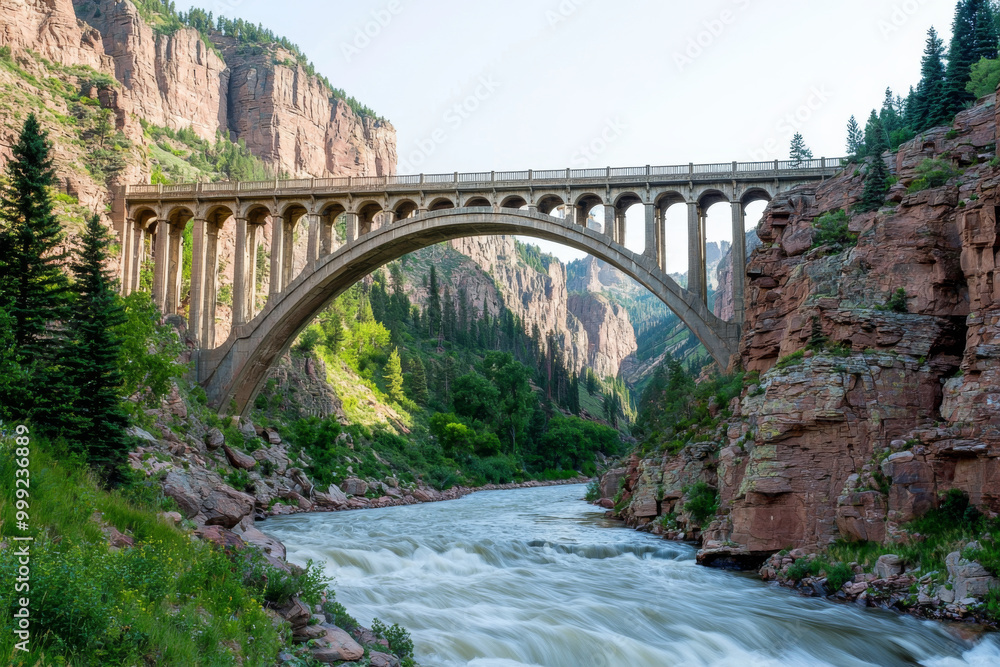 A stunning arch bridge spans a river, surrounded by lush greenery and towering cliffs, showcasing natural beauty and engineering. A stunning arch bridge spans a river, surrounded by lush greenery and towering cliffs, showcasing natural beauty and engineering.
