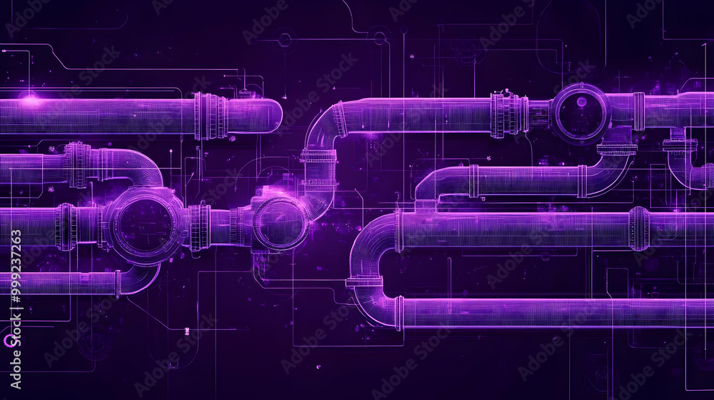 Futuristic Pipes Network, Abstract Glowing Design, 3D Rendered Futuristic Pipes Network, Abstract Glowing Design, 3D Rendered