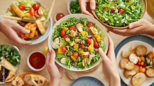 Diverse Group of Friends Enjoying Healthy Meals Together