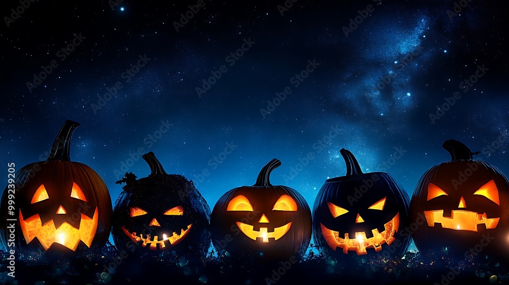 Evil Jack-o-lantern with carved pumpkin face on a dark table, a spooky symbol of Halloween Evil Jack-o-lantern with carved pumpkin face on a dark table, a spooky symbol of Halloween
