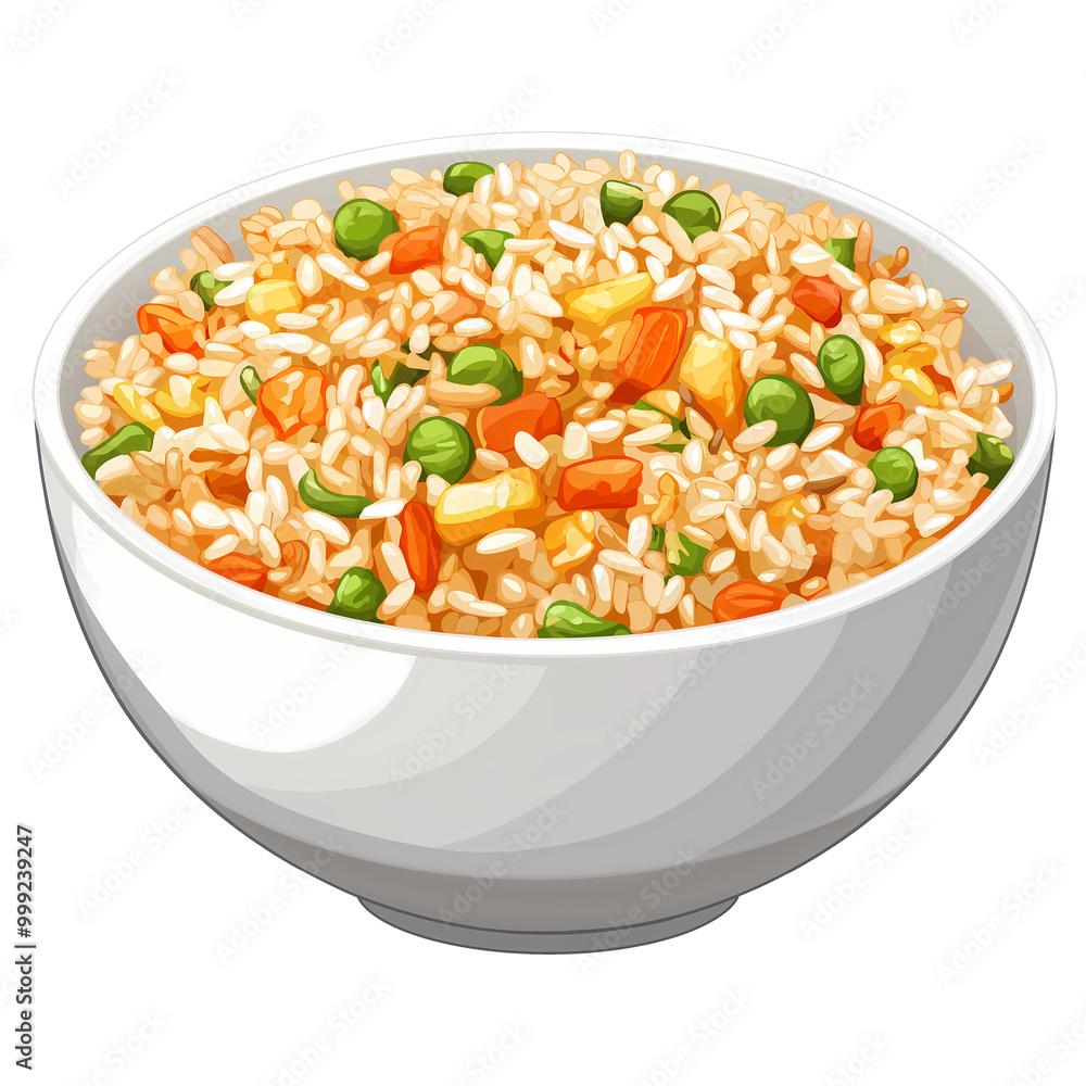 bowl of rice with vegetables in it. The bowl is white and the rice is yellow ,isolated on transparent background, cut out, png bowl of rice with vegetables in it. The bowl is white and the rice is yellow ,isolated on transparent background, cut out, png