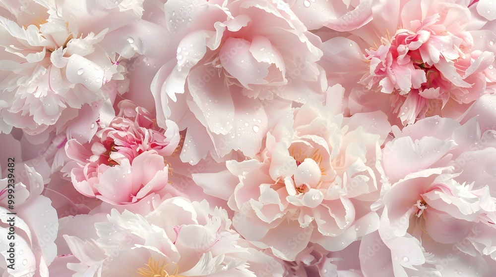 Many soft pink and white peonies, close-up Many soft pink and white peonies, close-up