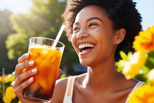 Sunshine and Smiles Capturing the Joy of Iced Mango Tea photo