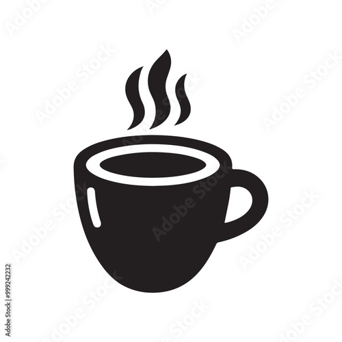 Elegant Black Coffee Cup Vector Logo Icon for Food Apps - Perfect for Caffeine Lovers, Showcasing the Essence of Hot Café Coffee in a Modern Design.