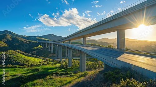 Freeway Overpass and Sunburst Through Bridge at Sunset photo