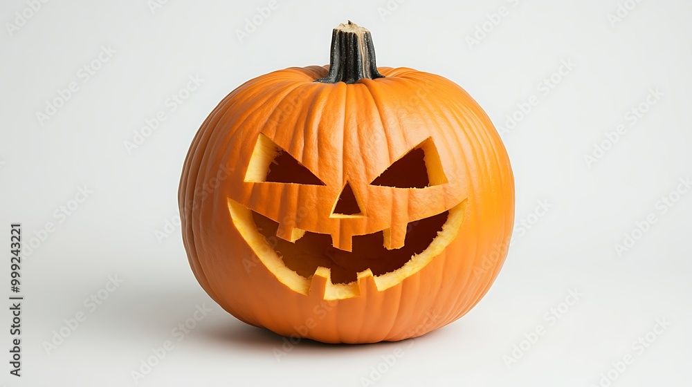 Isolated spooky jack-o-lantern with carved evil smile on white background, perfect for Halloween decoration Isolated spooky jack-o-lantern with carved evil smile on white background, perfect for Halloween decoration