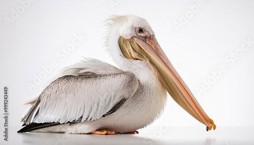 Pelican on white background. Isolated of Animal.