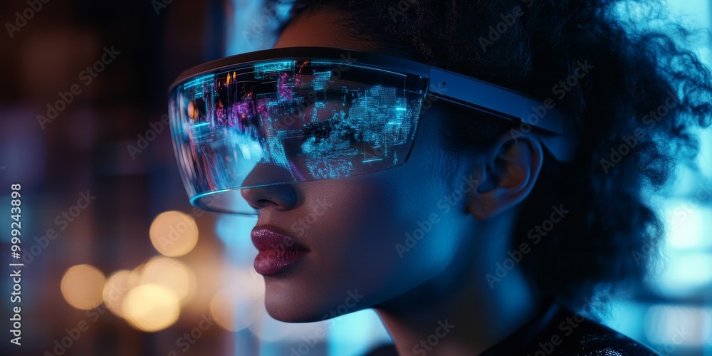 High-tech AR glasses in action, projecting vibrant, interactive holograms into the real world, creating a seamless blend of reality and virtual innovation. High-tech AR glasses in action, projecting vibrant, interactive holograms into the real world, creating a seamless blend of reality and virtual innovation.