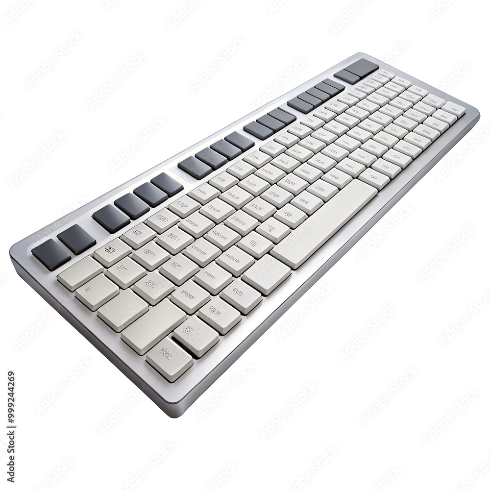 A sleek modern keyboard lies on a clean white background highlighting its design and features perfect for typing and computer use in any setting A sleek modern keyboard lies on a clean white background highlighting its design and features perfect for typing and computer use in any setting