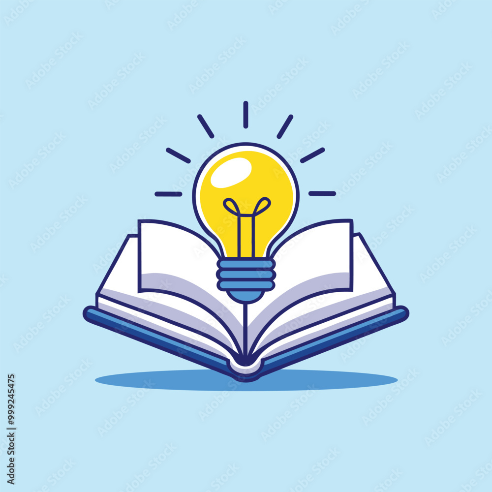 Book With Lightbulb Cartoon Vector Icon Illustration. Book With Lightbulb Cartoon Vector Icon Illustration.