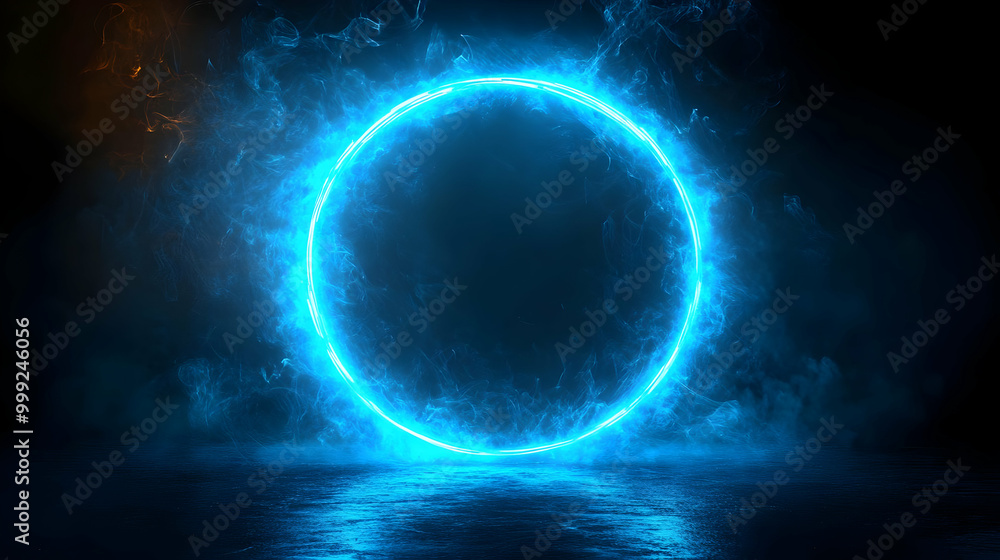 Glowing Blue Circle with Smoke, Abstract Background Glowing Blue Circle with Smoke, Abstract Background
