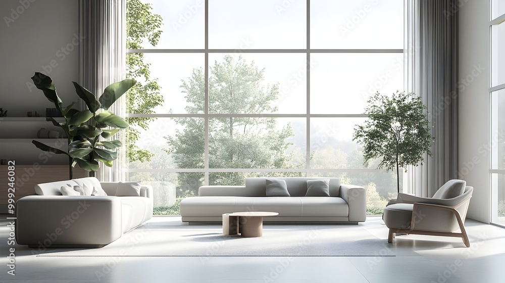 Tranquil and Sophisticated Modern Living Room with Minimalist Furniture Large Windows and Soothing Color Palette Creating a Calming Atmosphere Tranquil and Sophisticated Modern Living Room with Minimalist Furniture Large Windows and Soothing Color Palette Creating a Calming Atmosphere